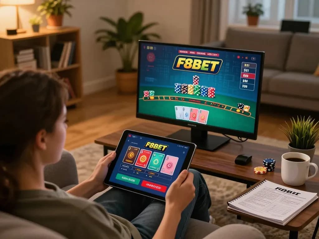 Engaging gameplay on F8BET app, showing live dealer blackjack and strategic notes