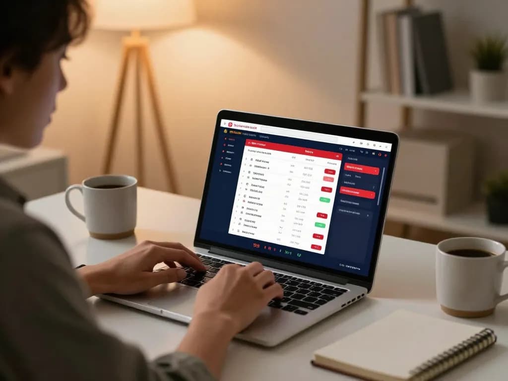 Engaged user placing online bets focusing on ty le keo nha cai in a cozy home office environment.
