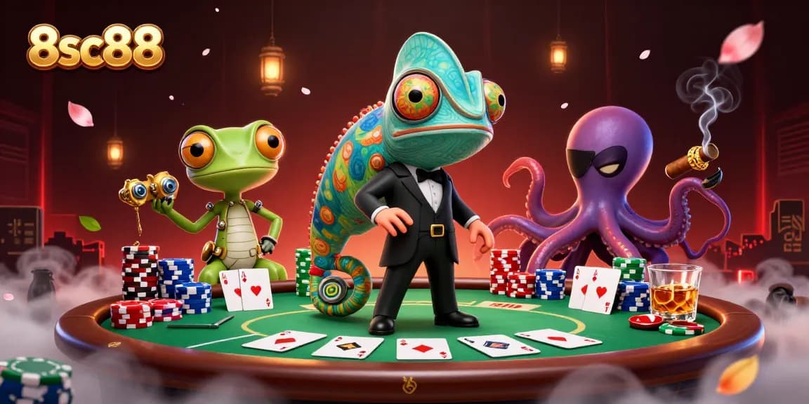 Experience thrilling poker action at 8sc88 with colorful chips and exciting characters.