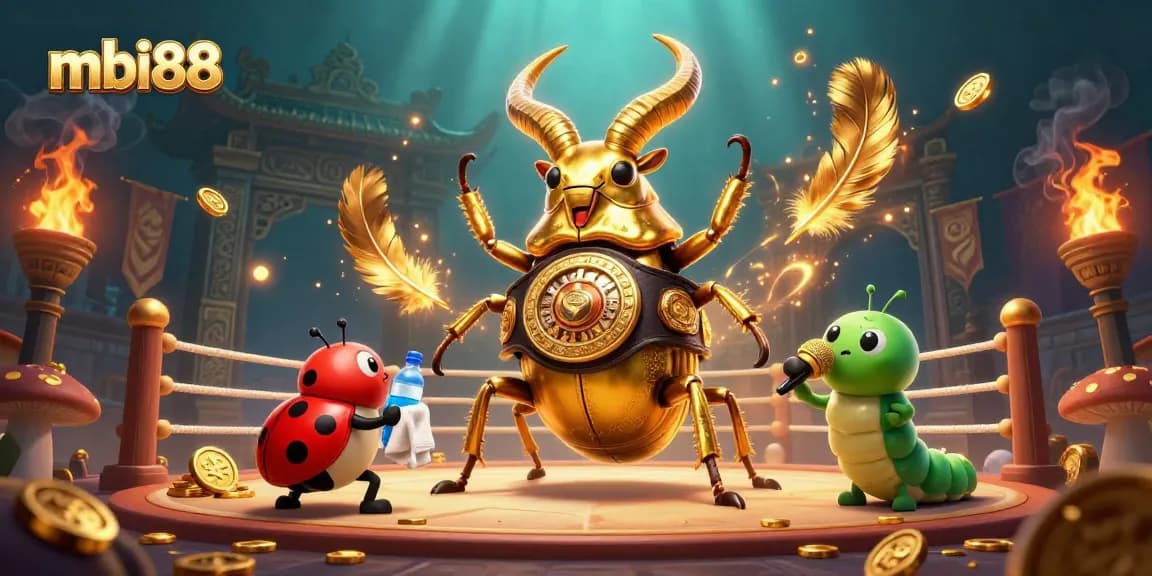 Join the excitement at mbi88 as the giant stag beetle battles in a vibrant casino scene.