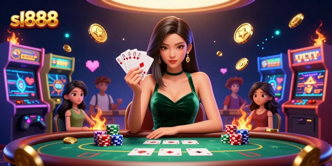 Experience high stakes at sl888 poker with an Asian woman stunningly focused at the table.
