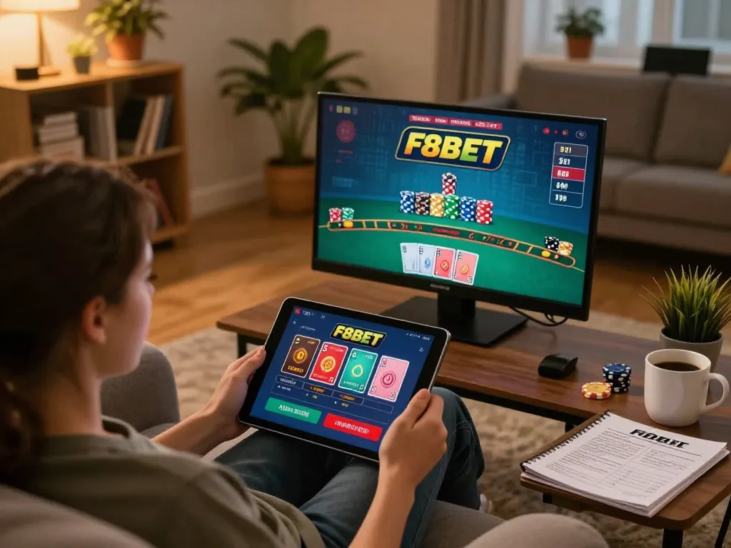 Engaging gameplay on F8BET app, showing live dealer blackjack and strategic notes