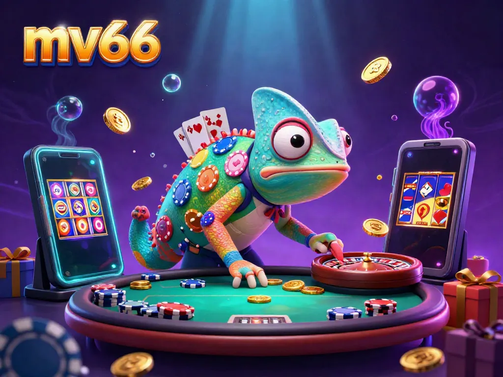 Engage in MV66’s lively casino experience featuring vibrant characters, golden coins, and colorful games.