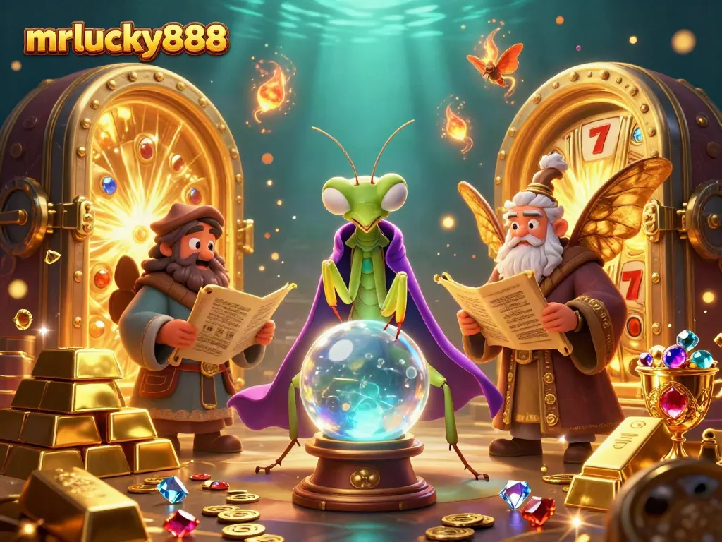 Engage with mrlucky888's exhilarating slot reels illustrated with magical creatures and precious gems.