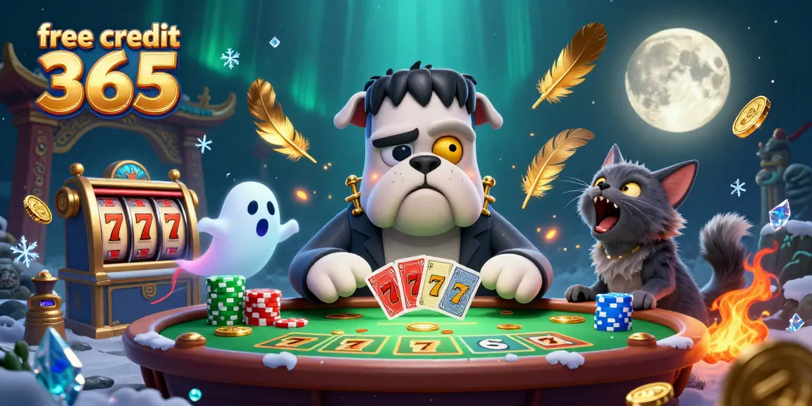 Experience thrilling gameplay with free credit 365 in a vibrant casino scene featuring unique characters.