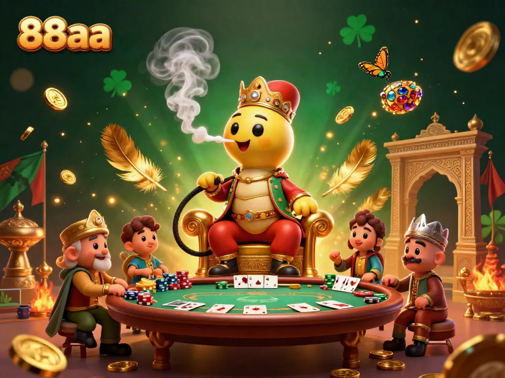 Experience the thrill of betting with 88aa's captivating 3D illustration featuring a whimsical caterpillar and poker symbols.