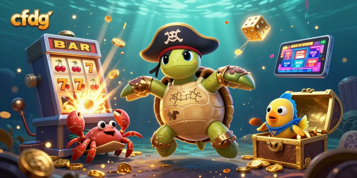 Engage in exciting gameplay at cfdg with a vibrant scene featuring a pirate turtle and casino elements.