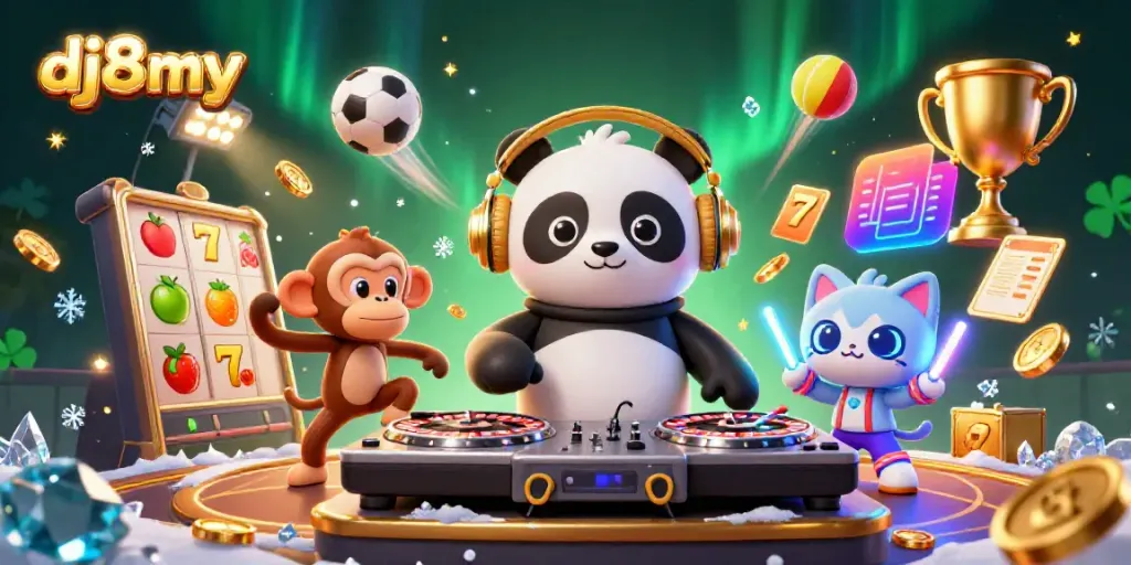Experience the excitement of dj8my with unique characters and vibrant casino-themed elements.