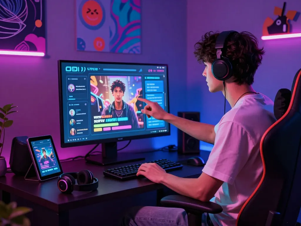 Engaging interaction with 18+ AI character in a modern and immersive digital environment.