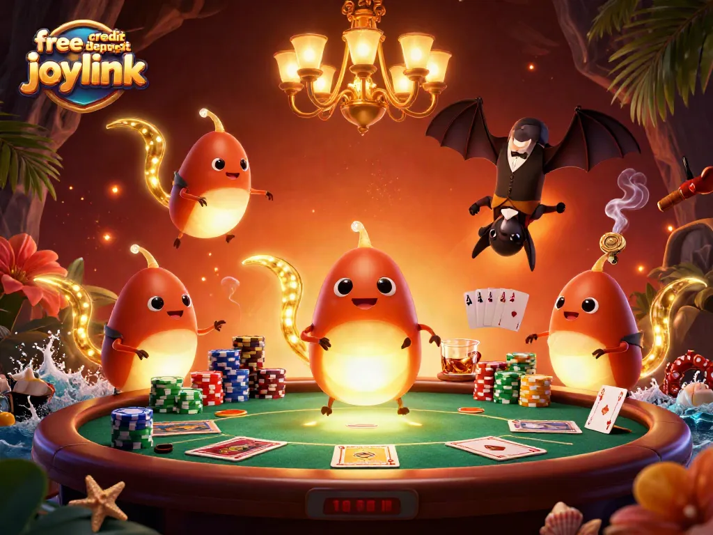 Experience free credit no deposit joylink in a vibrant cave casino lit by glowworms and an upside-down bat dealer.