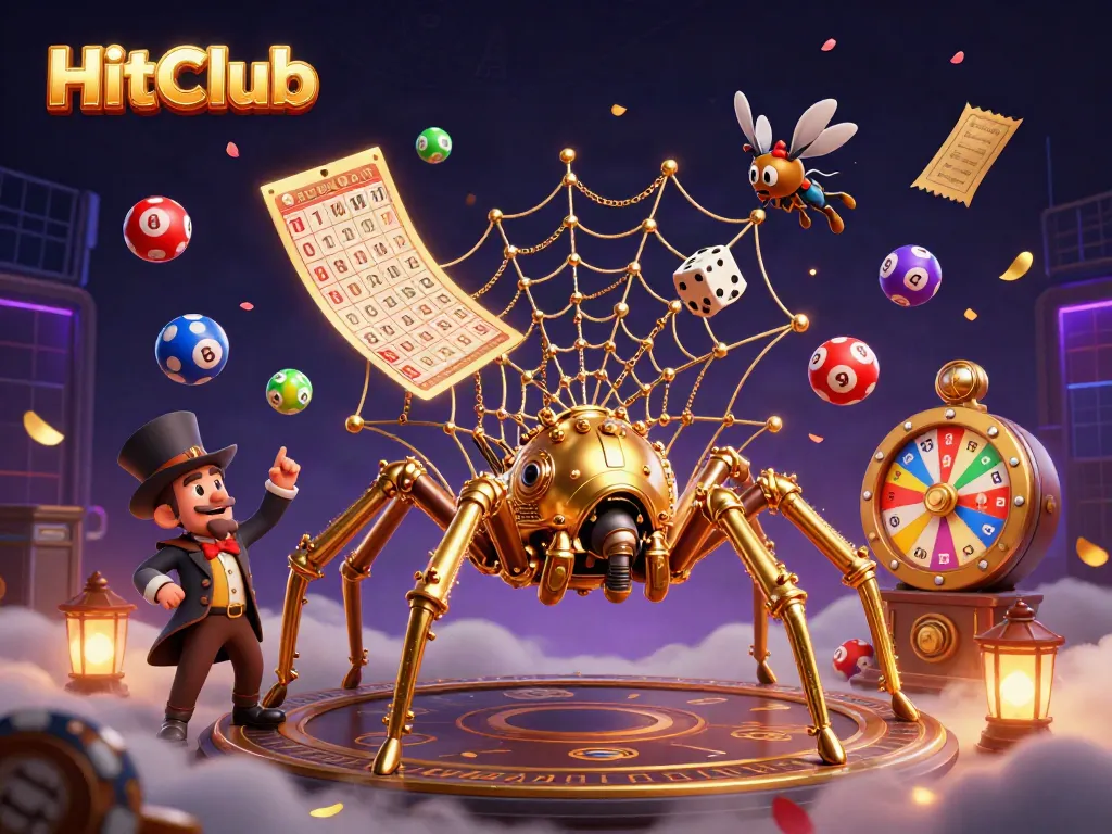 HitClub's steampunk spider captivates gamblers in a dynamic casino-themed 3D scene.