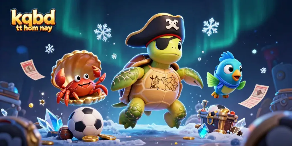 Engaging illustration of kqbd tt hom nay featuring a pirate turtle and friends celebrating sports betting excitement.