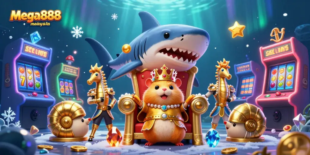 Play engaging games with mega888 malaysia in a vibrant underwater casino scene packed with action.