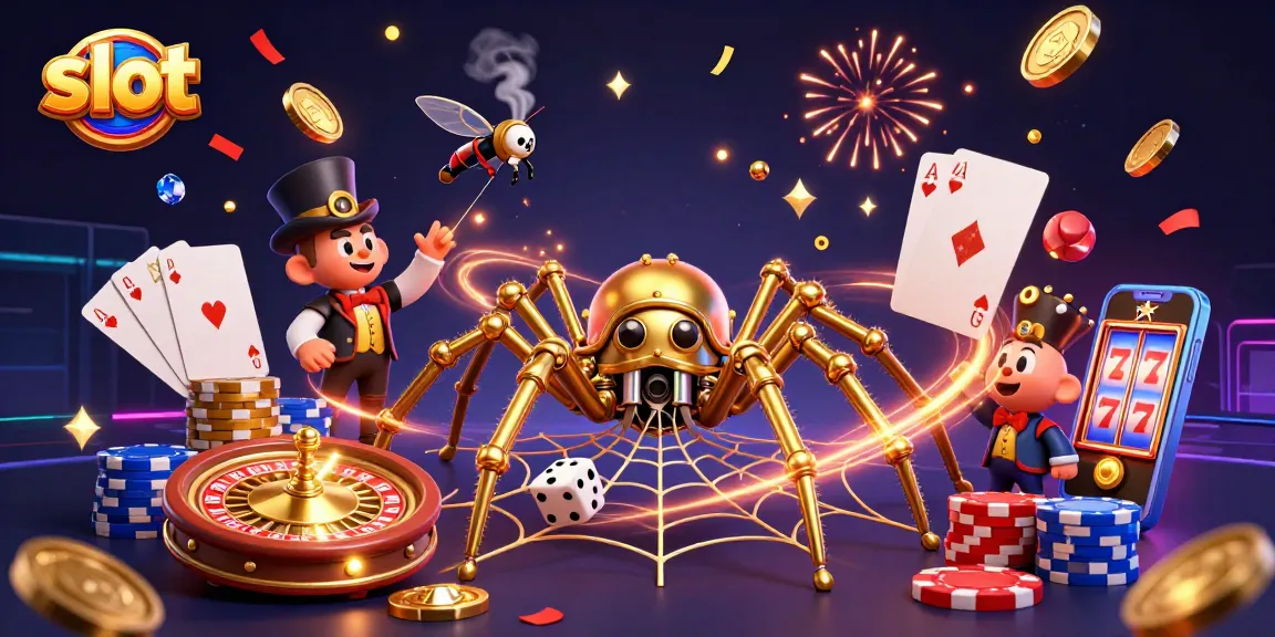 Spin slot reels and win in this vibrant 3D casino scene filled with golden coins and exciting gameplay.
