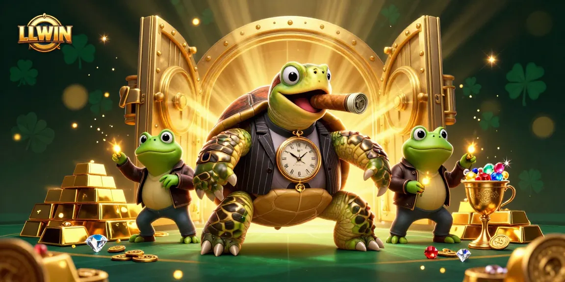 Play at LLWIN with stunning 3D visuals of a charming turtle and bullfrogs amidst treasure.