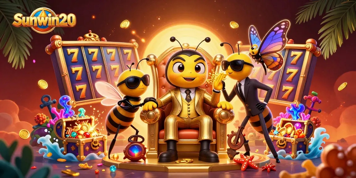 Experience thrilling slots with Sunwin20 in a vibrant 3D casino scene full of action.