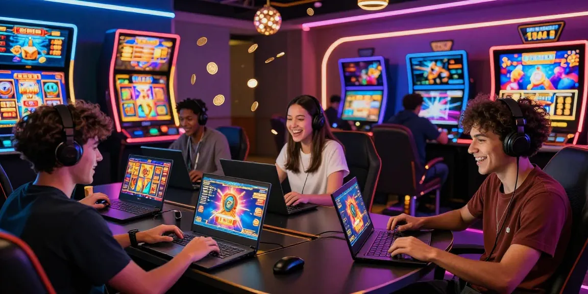Excited players enjoying slot gacor games in a vibrant online casino atmosphere.